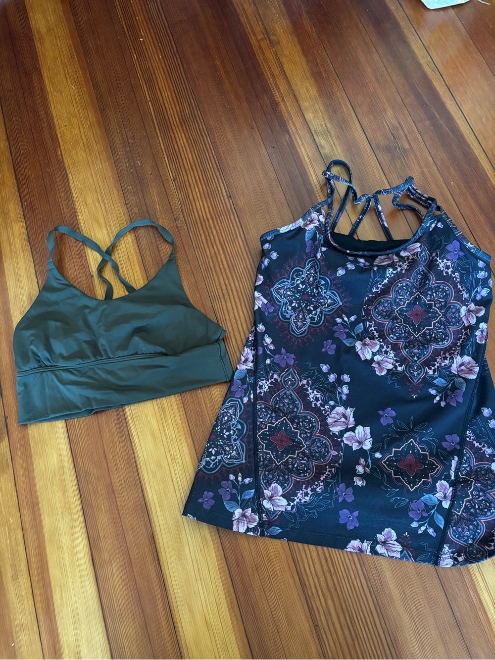 aerie Olive Green Strappy Sports Bralette & Floral Strappy Tank Set